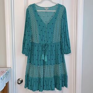 Avenue 3/4 Sleeve Paisley and Geometric Print Dress